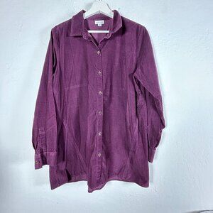 J.Jill Womans Purple Cotton Corduroy Button-Down Shirt Medium Long Sleeve Casual